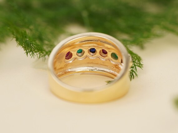 14k Gold Multi Gemstone Ring, Vintage Ruby Emeral… - image 5