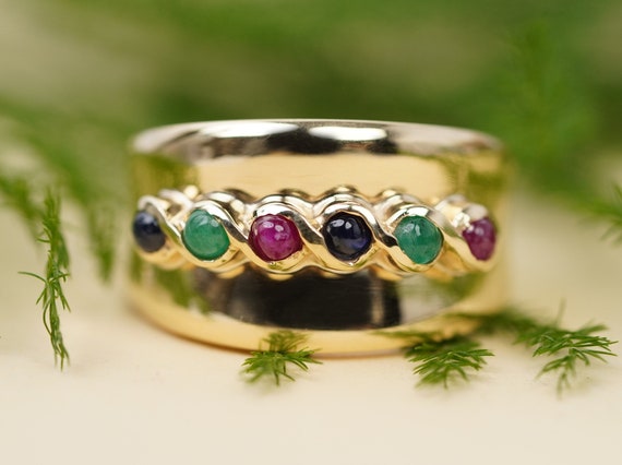 14k Gold Multi Gemstone Ring, Vintage Ruby Emeral… - image 9