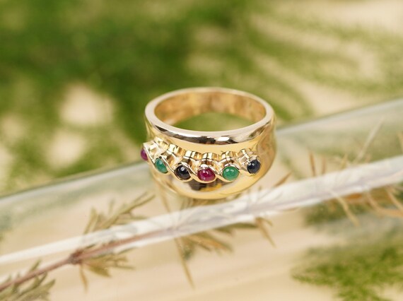 14k Gold Multi Gemstone Ring, Vintage Ruby Emeral… - image 3