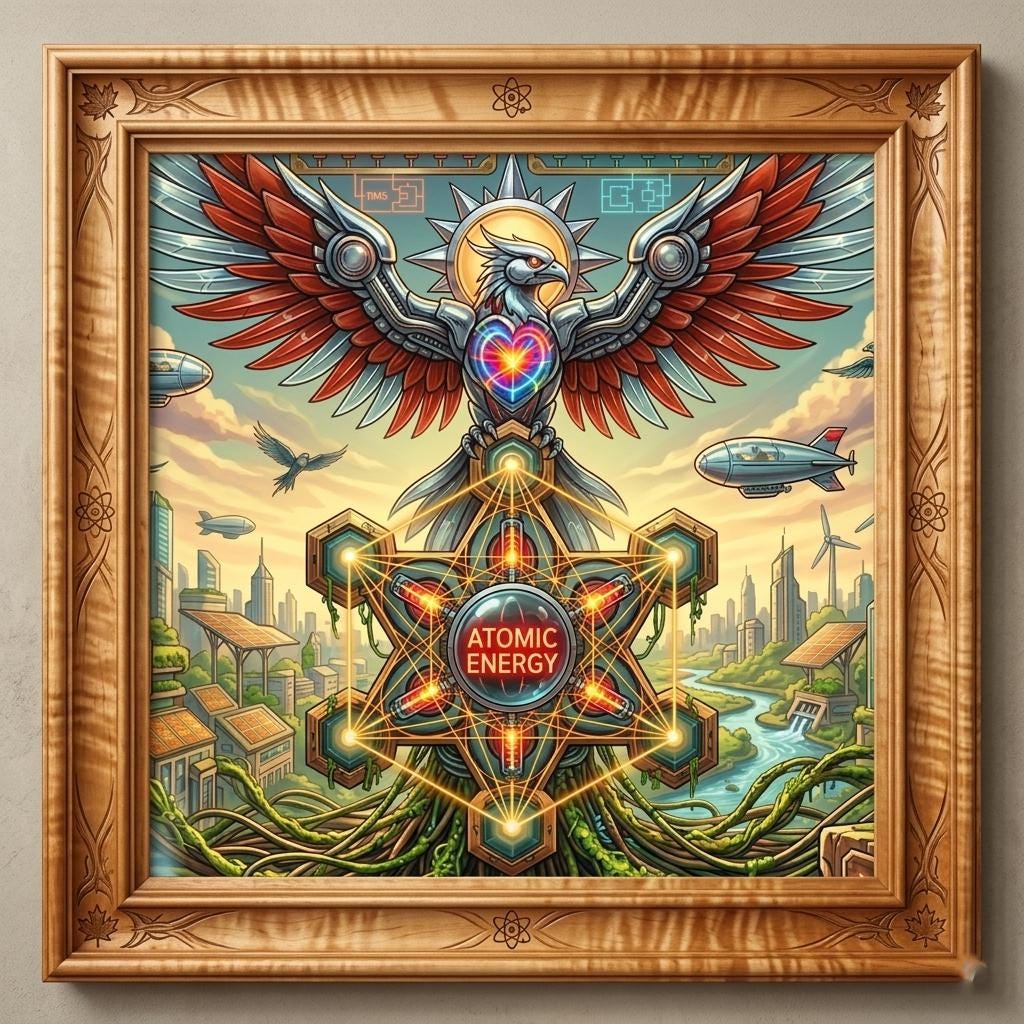 THE SOLAR SEED ✶ PPP オリジナルアート Retro-futuristic Solarpunk Phoenix Art Print - Atomic Energy