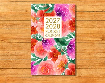 2027–2028 Pocket Calendar, Floral 2-Year Monthly Purse Planner, 4 x 6.5