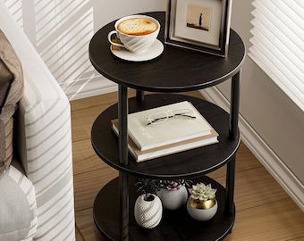 Round 3-Tier Side Table, Industrial Bedside Nightstand, Small Spaces Accent Table (1 piece)