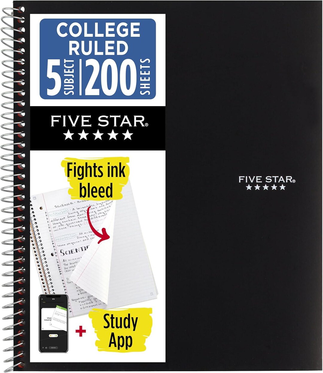 Five Star 5 Subject Notebook: College Ruled, 200 Sheets, Ink Bleed ...