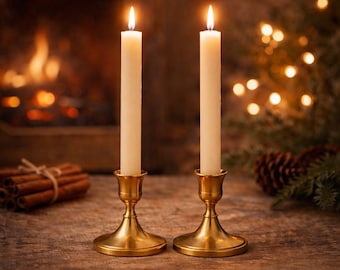 Ensemble de bougeoirs dorés : bougeoirs coniques en laiton, bougeoir de 8 cm