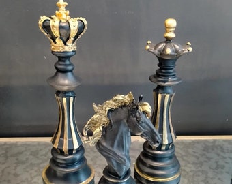 Chess Set Sculpture, Handmade Art, Chess Figures, Chess Game, Large Chess Sculpture, Decorative Objects, Types Of Colors, Three Sizes