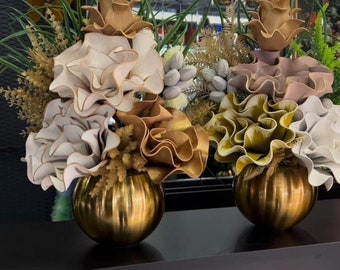 Luxury Floral Arrangement, Modern Dining Table, Handmade Artificial Flower, Gold Metal Flower Pot, Modern Home Decor, Handmade Gift