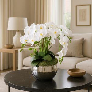 Orchids in Pot, Real Touch Orchids, White Orchid, Potted Orchids, Faux Orchid Arrangement, Large Orchid Arrangement, Artificial Flowers