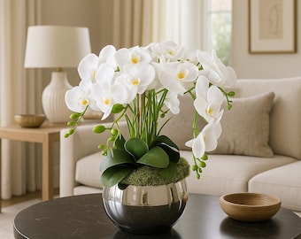 Orchids in Pot, Real Touch Orchids, White Orchid, Potted Orchids, Faux Orchid Arrangement, Large Orchid Arrangement, Artificial Flowers