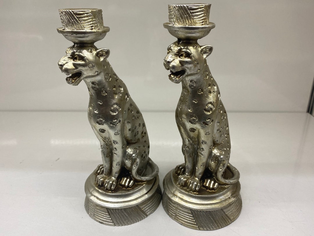 Leopard Candle Holder Leopard Statue Leopard Candlestick Etsy