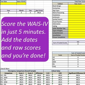 WAIS-IV Autoscoring Template Wechsler Adult Intelligence Scale Fourth Edition American/English image 1