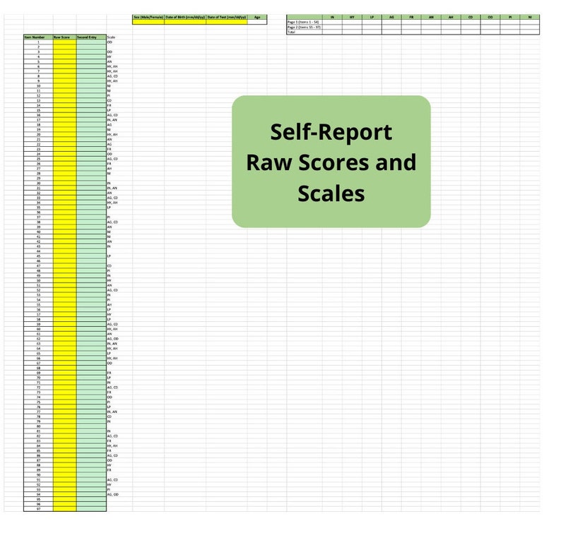 Conners-3 Autoscoring Template for self-report, parent report and teacher report with bonus comparison graph image 2