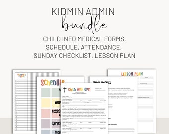 Sunday School Admin Bundle | Child Info Medical and Media Release, Attendance, Lesson Plan, Schedule