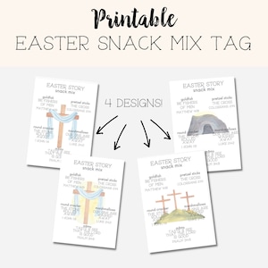 Easter Story Snack Mix Printable | Easter Story Snack Treat Gift Tag | Easter Basket Filler Ideas | Resurrection Sunday School Activity