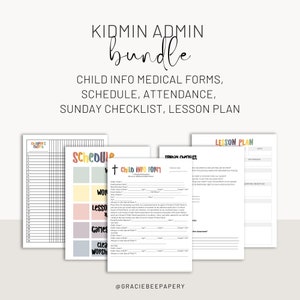 Sunday School Admin Bundle | Kinderinfo Medizinische und Medienmitteilung, Anwesenheit, Unterrichtsplan, Zeitplan
