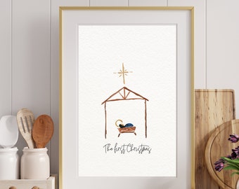 Hand Painted Watercolor Nativity The First Christmas 8x10 Printable