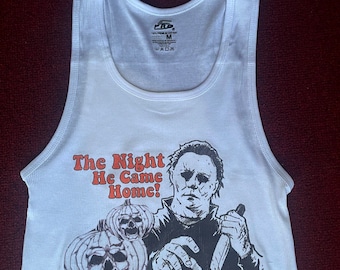 Graphic white tank top, crop tank top, boogie man.