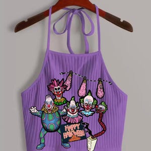 Purple spooky clowns crop halter