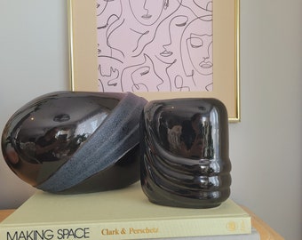 Vintage 1980s black ceramic vases