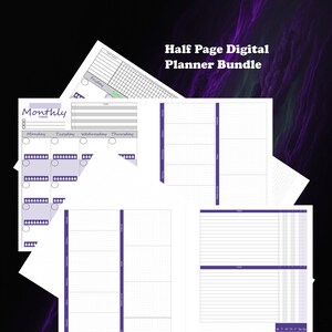 Printable planner digital bundle with monthly weekly spreads, water habit task goals trackers and gratitude journaling half-page undated