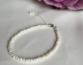 Tiny Corn Pearl Bracelet/ Pearl Bracelet/ Dainty Pearl Bracelet/ Pearl 925 Sterling Silver Bracelet/ Freshwater Pearl Bracelet