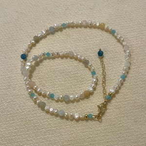 Pearl and Mixed Gemstone Necklace/ Pearl Necklace/ Multicolor Beaded Necklace/ Pearl Sterling Gold Plated Necklace/ Multi Gemstone Choker