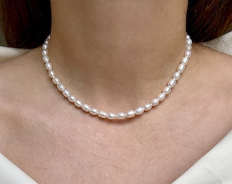 Pearl Strand Necklace/ Pearl Necklace/ Dainty Pearl Necklace/ Pearl Sterling Silver Necklace/ Freshwater Pearl Choker