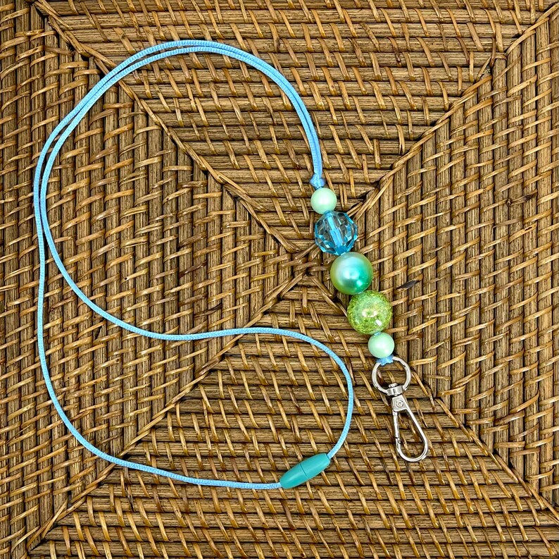 Blue Green Glam Lanyard Teacher Lanyard Cute Badge Holder image 4