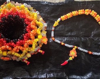 Calcifer-Motiv 3D Kandi Armreif- und Halskettenset