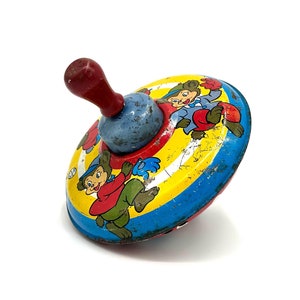 Vintage Tin Litho Spinning Top | Metal Top With Bears Playing Baseball | 1930s Ohio Art Spinning Top