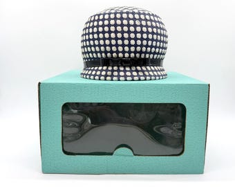 1960s Mr John Classic Mod Navy Blue and White Woven Cloche Bucket Hat
