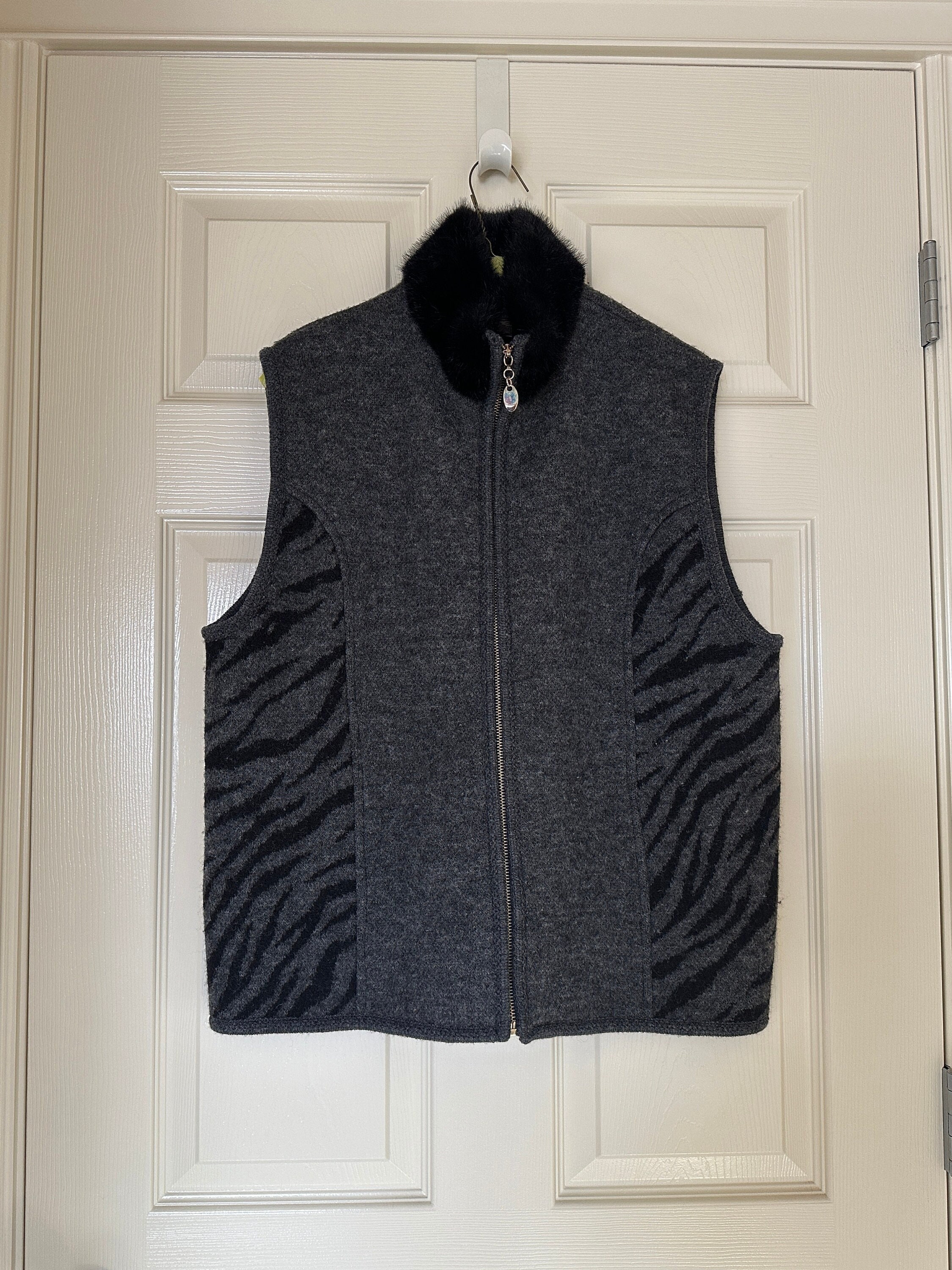 Vintage Boiled Wool Vest With Faux Fur Collar by Lisa International Size XL Etsy
