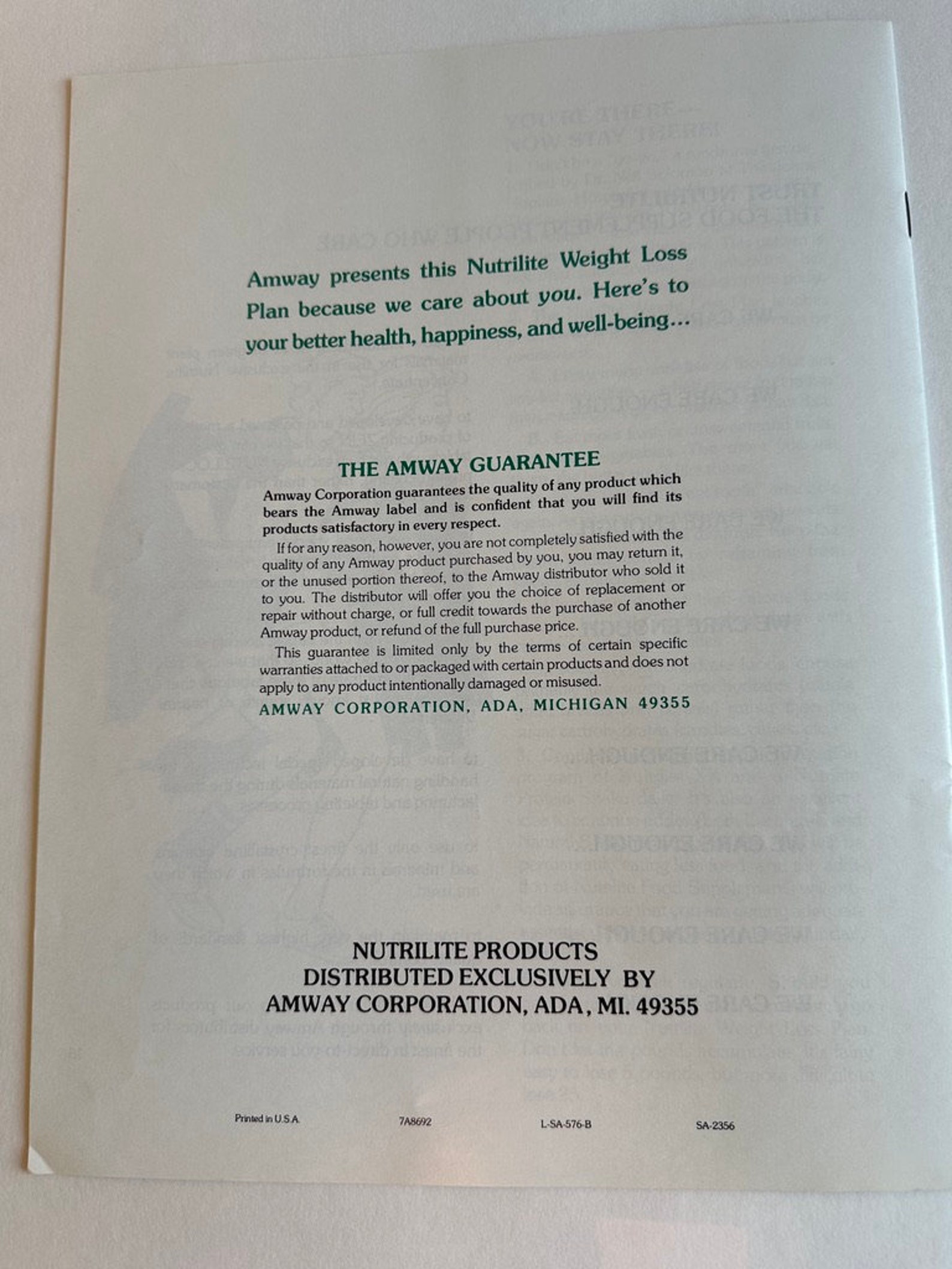 Vintage Amway Nutrilite Food Supplements Brochures Weight Loss Plan Etsy