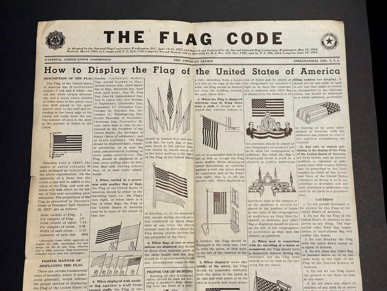 Vintage 1954 United States Flag Code American Legion Etsy
