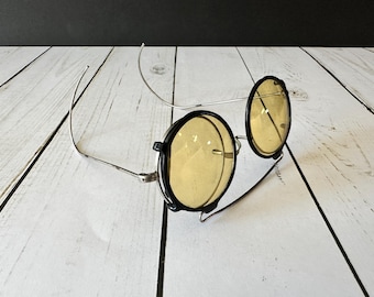 Antique Victorian Saddle Bridge Eyeglasses With Rare Clip-On Sun Shades