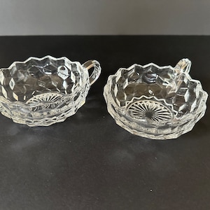 Vintage Set of 2 Fostoria American Clear Glass Nappy Bowls With Handle