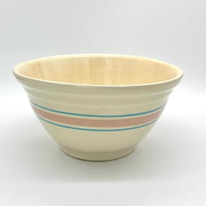 12&quot; McCoy Pottery Pink Blue Striped Mixing Bowl | McCoy Collectible Bowl | Large McCoy Bowl