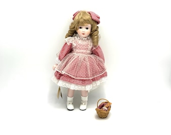 Dolls By René Porcelain Doll With Picnic Basket | 1980s Collectible Doll
