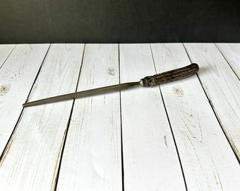 Vintage Black Bone Antler Knife Sharpener Honing Steel