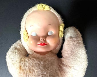 1950s Knickerbocker Sleepy Head Doll Rubber Face Stuffed Body