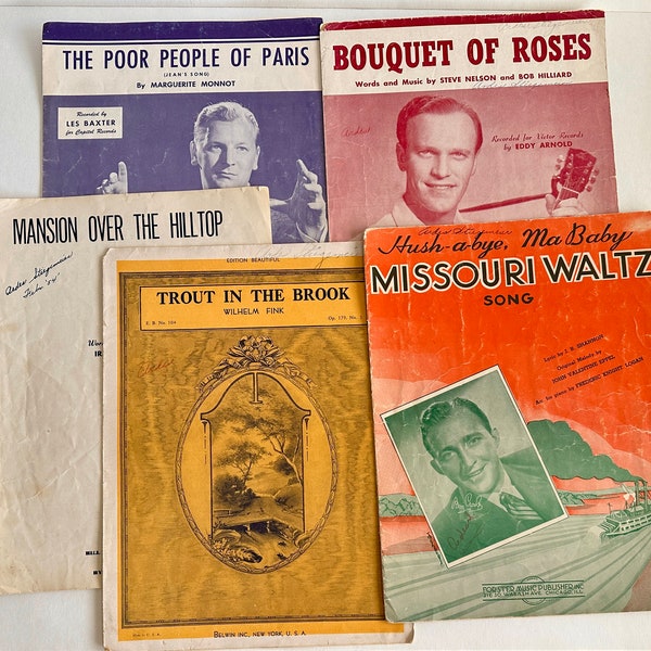 Lot of Five Vintage Piano Sheet Music 1940s 1950s