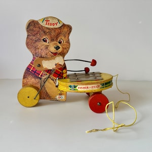 Vintage 1962 Fisher Price Tiny Teddy Bear Xylophone Wood