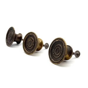 Antique Victorian Brass Drawer Knobs Set of 3 | Ornate Cast Brass Rosette Cabinet Pulls
