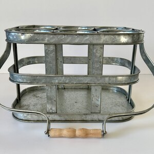 Vintage Metal French Wine Bottle Carrier | French Bottle Holder | Galvanized Metal Bottle Basket