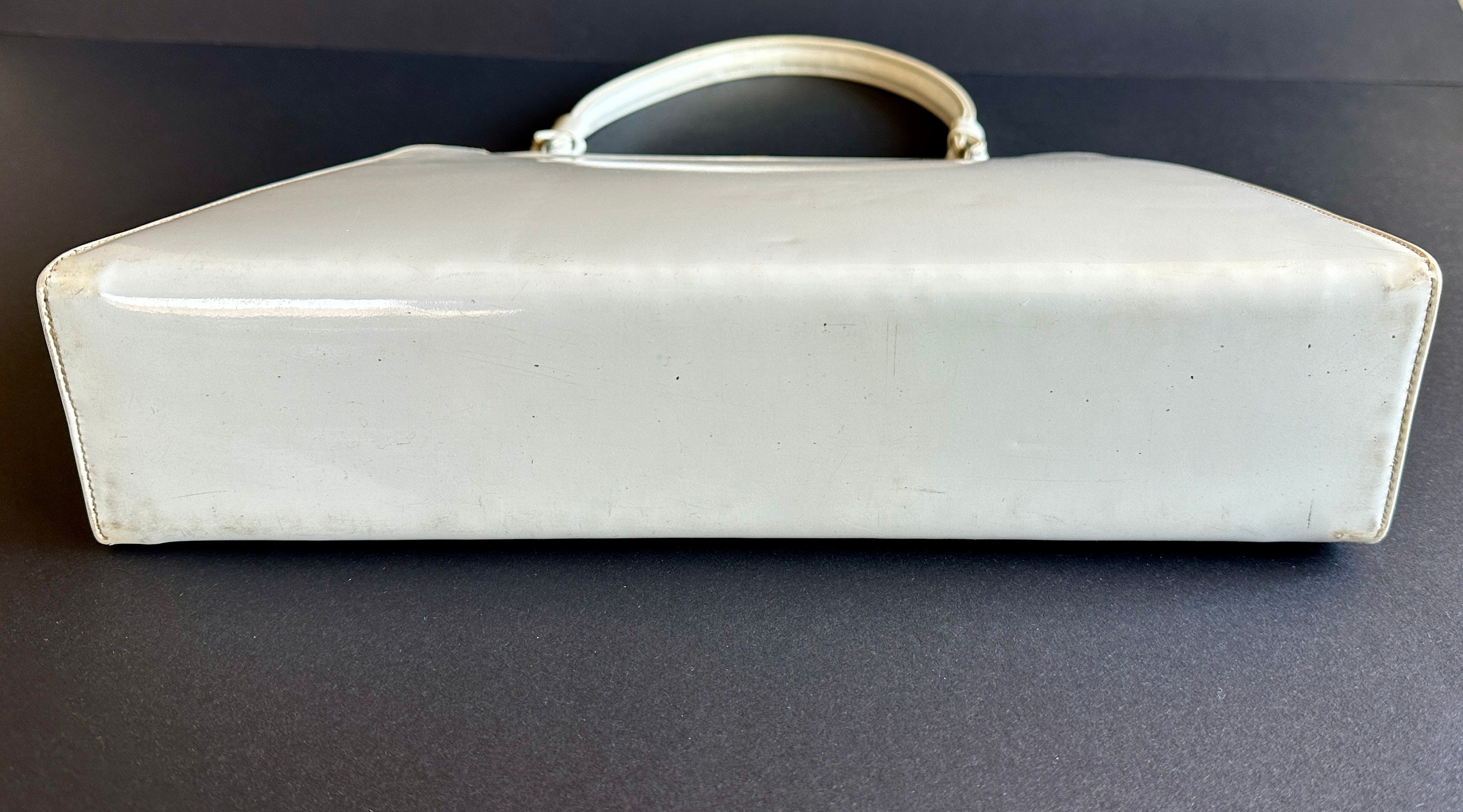 Vintage Lewis Purse, Inc. White Patent Vinyl Tophandle Handbag With