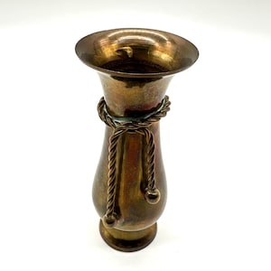 Small Vintage Brass Vase With Rope Detail and Flared Rim