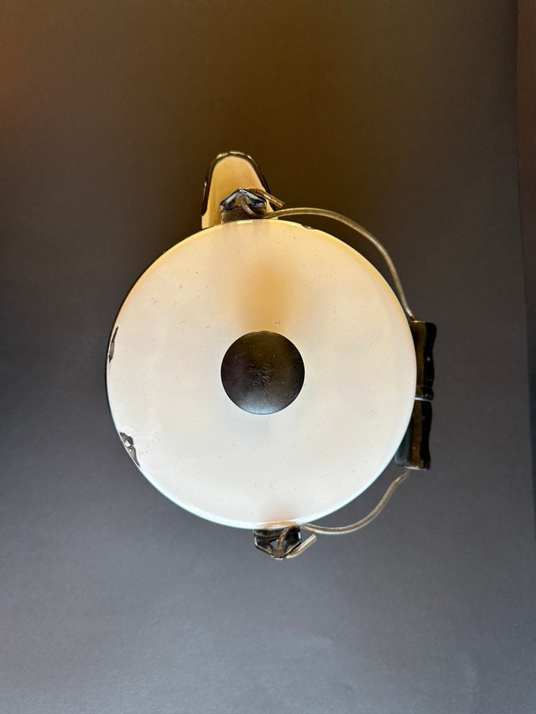 White Black Trim Enamelware Kettle Slanted Handle Black Wood Etsy