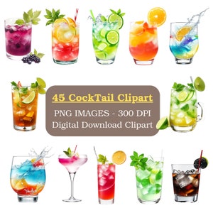 Watercolor Cocktail Drink Clipart Collection | Cocktail Glasses | PNG 300 DPI | Commercial Use