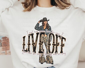 Live Off Sweatshirt Cute Cowgirl Country Music Sweater Dress for Concert Western Crewneck Nashville Trip Rodeo Aesthetic Trendy Clothing