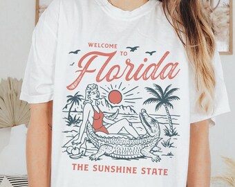 Retro Florida Shirt Vintage Florida Tshirt Coconut Girl Beachy Tee VSCO Sunshine State Cute Pinup Bachelorette Party Gift Comfort Colors