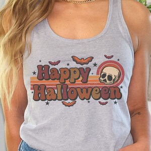Halloween Tank Top Funny Skull Racerback Cute Vintage Horror Graphic Tee for Fall Party Trendy Aesthetic Clothing Gift for Her